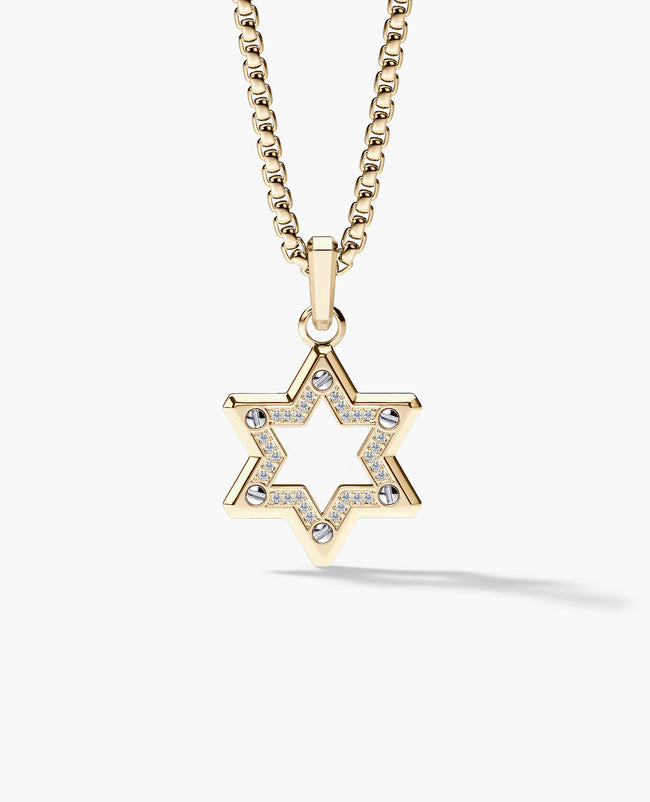 STAR OF DAVID Pendant in Two-Tone Gold with 0.15ct Diamonds