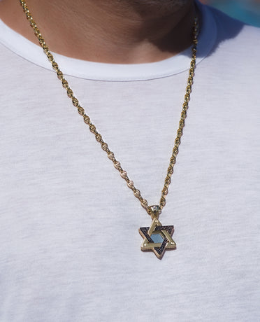 STAR OF DAVID Pendant in Gold with 0.45ct Black Diamonds