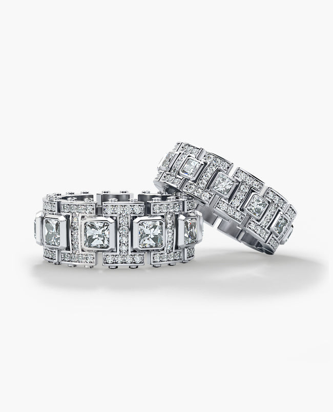 LA PAZ Gold Matching Wedding Band Set with 4.70ct & 1.30ct Diamonds