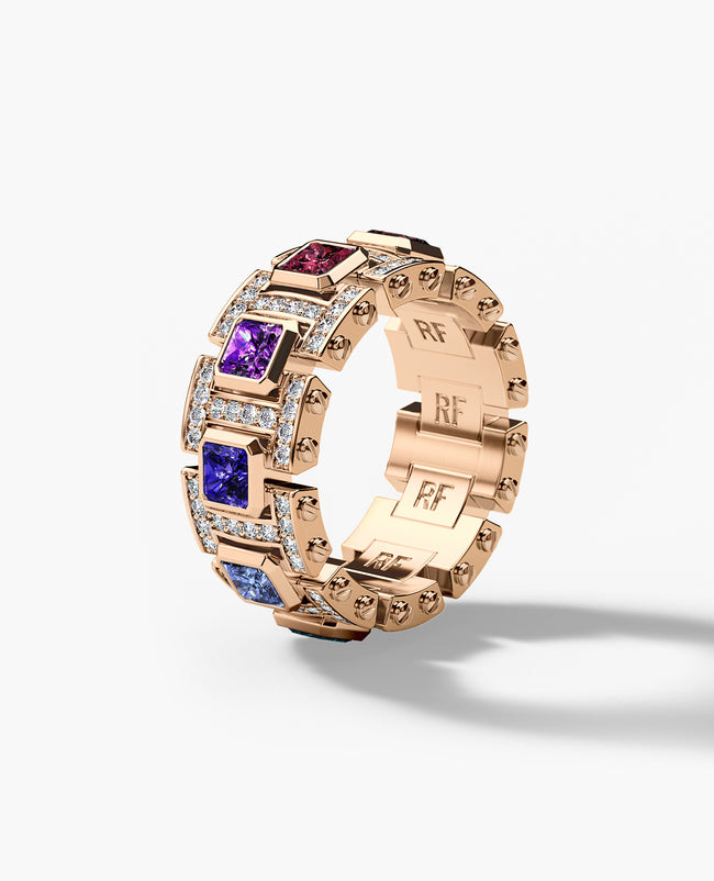 LA PAZ Gold Ring with 4.70ct Multi Color Sapphires and Diamonds
