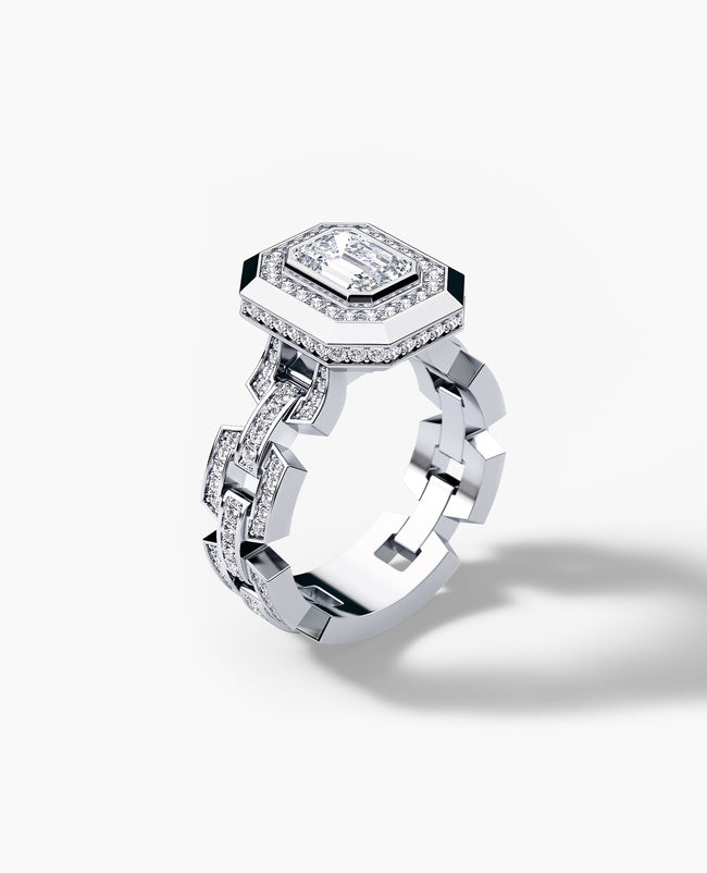 NORTHSTAR Emerald Cut Diamond Engagement Ring in Gold and Platinum