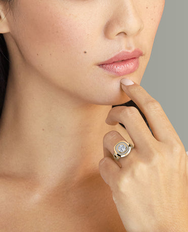 LA PAZ Cushion Cut Diamond Engagement Ring in Gold and Platinum