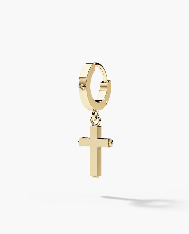 Ready to Ship - DANGLE Cross Gold Hoop Huggie Earring