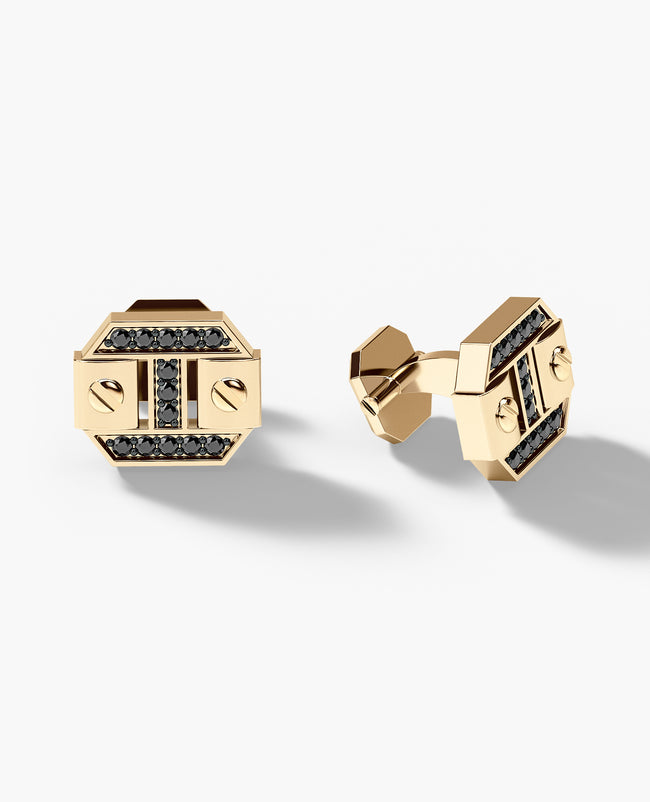 BRIGGS Gold Cuff Links with 0.70ct Black Diamonds