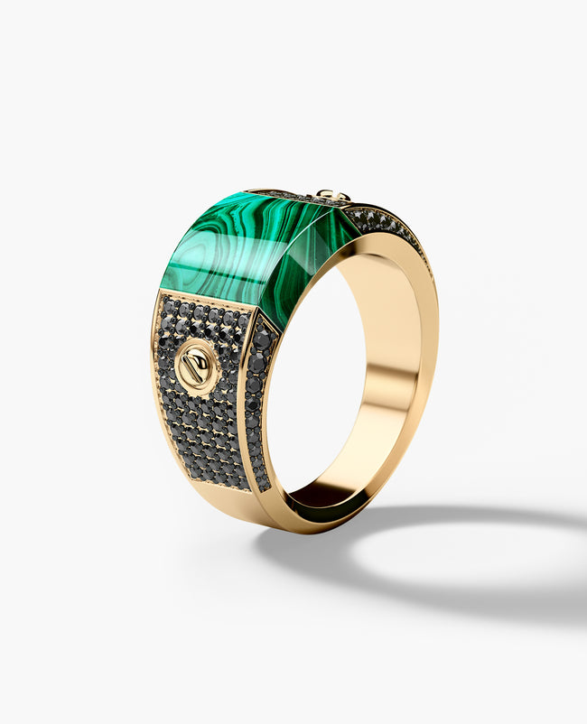MONTANA Gold Signet Ring with 1.25ct Malachite and Black Diamonds