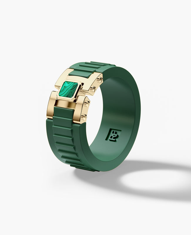 LA PAZ Atomic Silicone & Gold Ring with Malachite, Carnelian, Lapis or Black Onyx