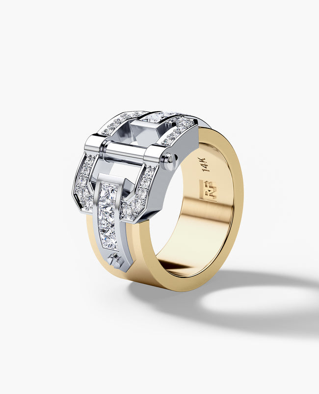 FORTUNA Belt Buckle Two-Tone Gold Ring with 1.50ct Diamonds