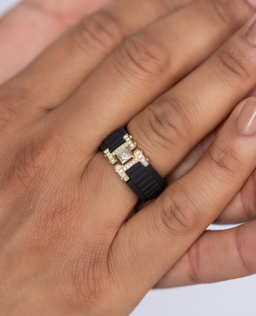 Ready to Ship - LA PAZ Atomic Silicone & 14k Yellow Gold Ring with 0.50ct Diamonds