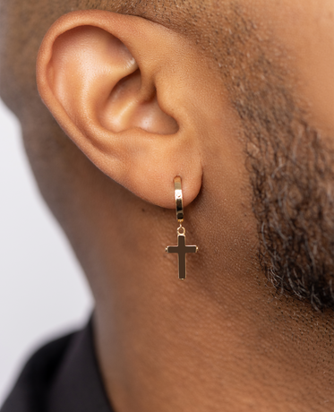 Ready to Ship - DANGLE Cross Gold Hoop Huggie Earring