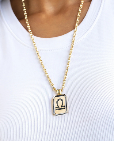 ZODIAC DOG TAG Pendant in Gold with 0.60ct Black Diamonds